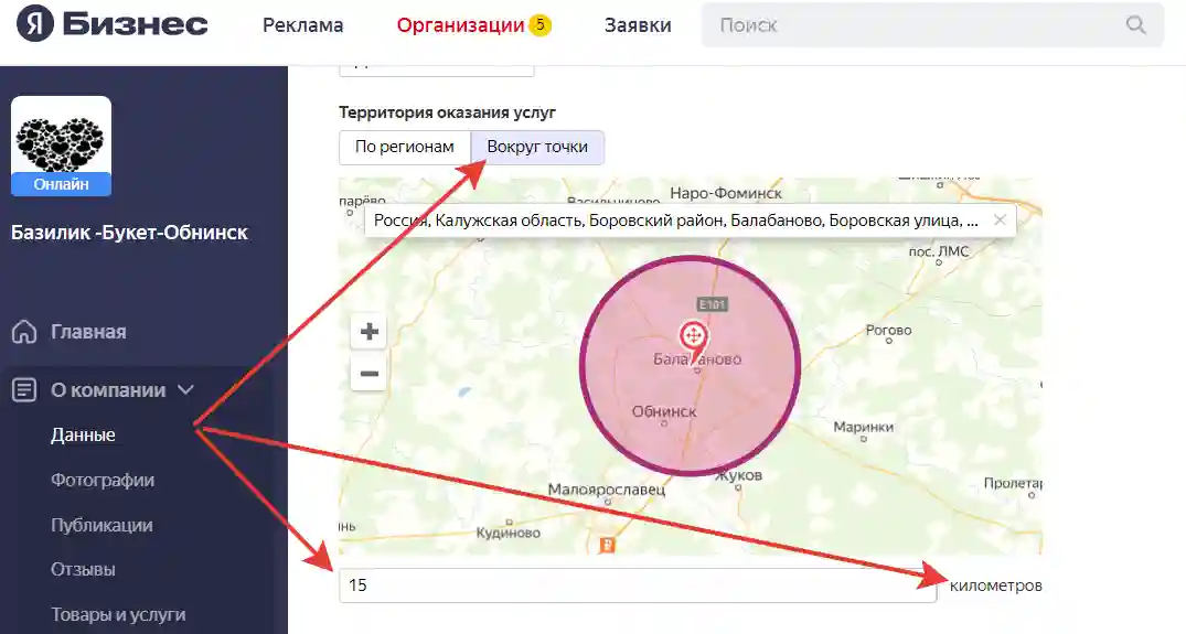 Бизнес кабинет онлайн компании в Яндекс профиле